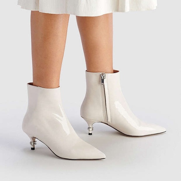 Coach Chalk Patent Leather Jewel Kitten Heel Ankle Bootie, Sz 7 - Picture 2 of 15